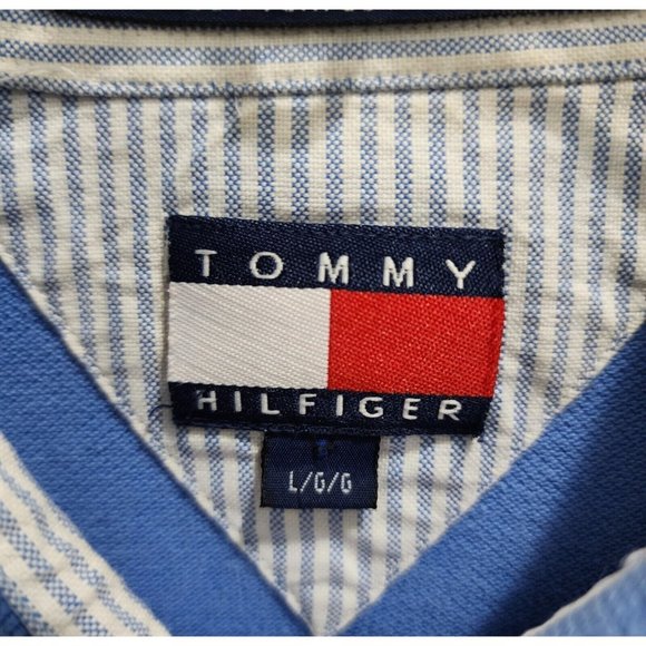VTG Tommy Hilfiger Light Blue Short Sleeve Polo Shirt 100% Cotton Size Large - Picture 3 of 9